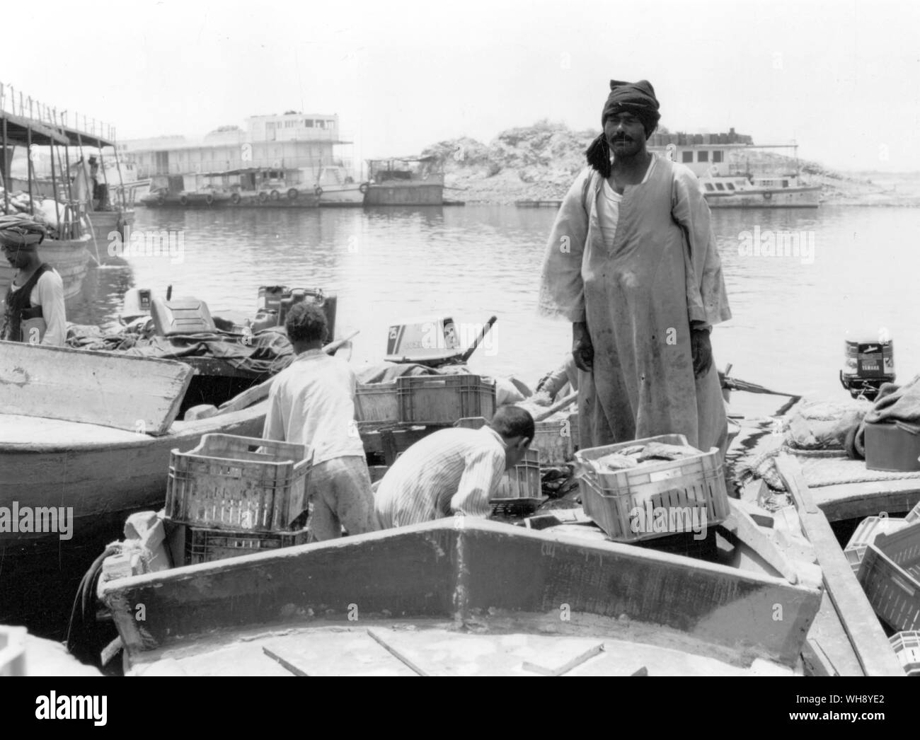 Selling fish from a boat. Egypt. Stock Photo