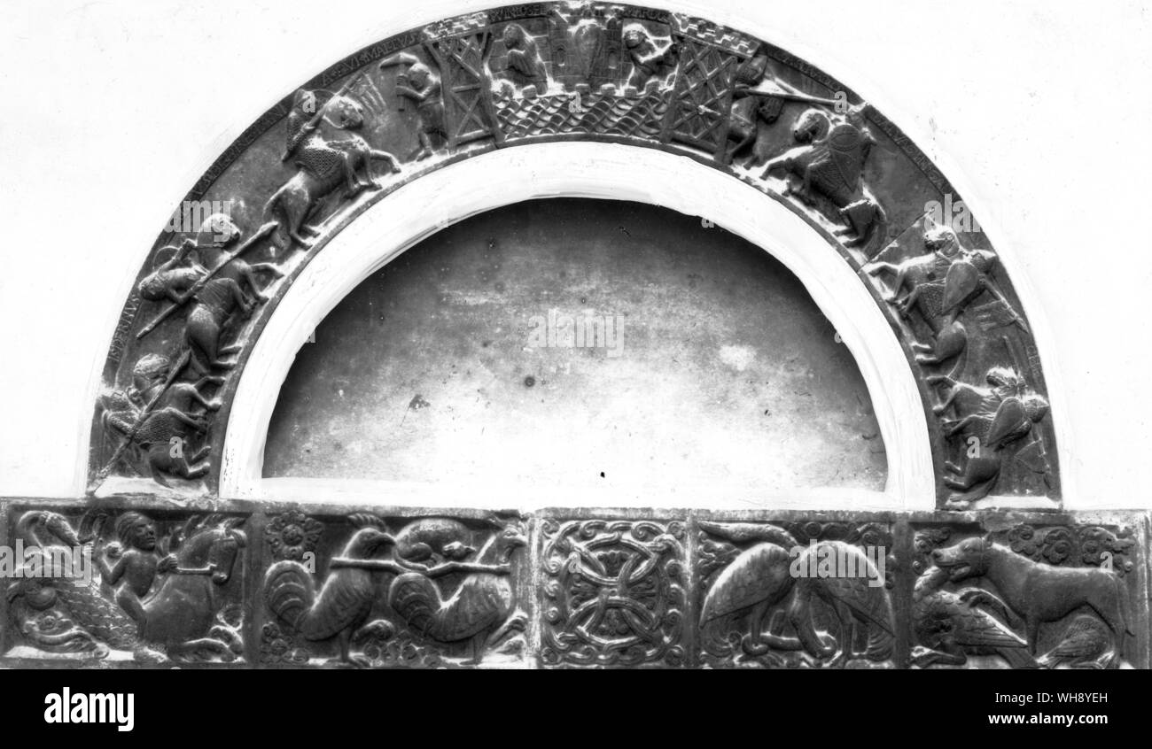 One of the earliest known architectural decorations recording the Arthurian legend Stock Photo