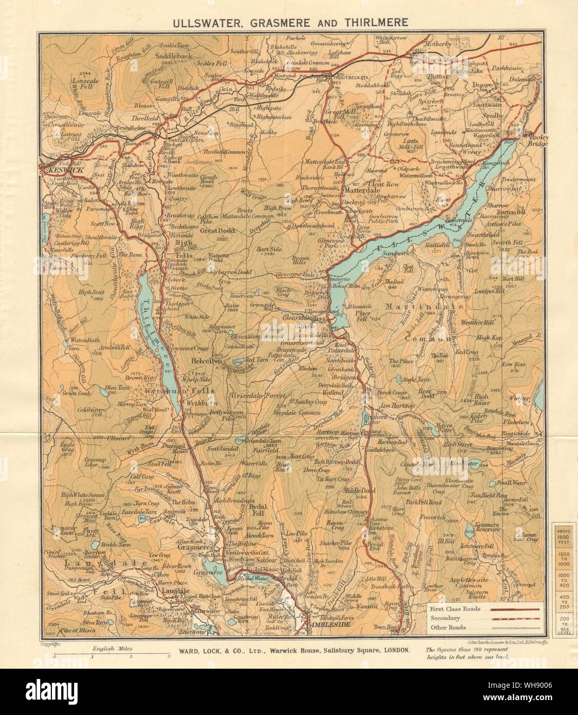 Grasmere Map Lake District Ullswater, Grasmere & Thirlmere. Lake District. Cumbria. Ward Lock 1935 Map  Stock Photo - Alamy