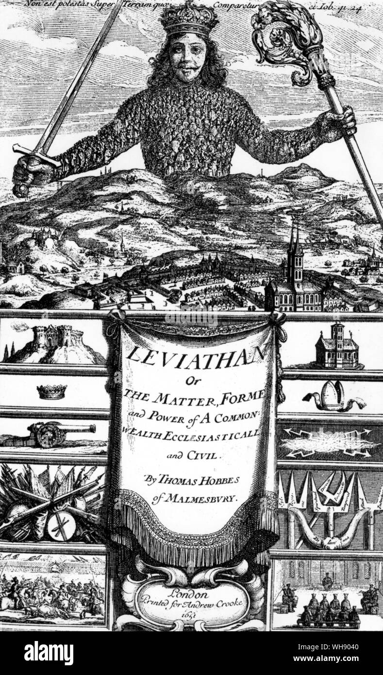Leviathan or, The Matter, Form and Power of a Common-Wealth Ecclesiastical and Civil by Thomas Hobbes of Malmesbury - printed for Andrew Croore at the Green Dragon in St Pauls Church-yard in 1651 Stock Photo
