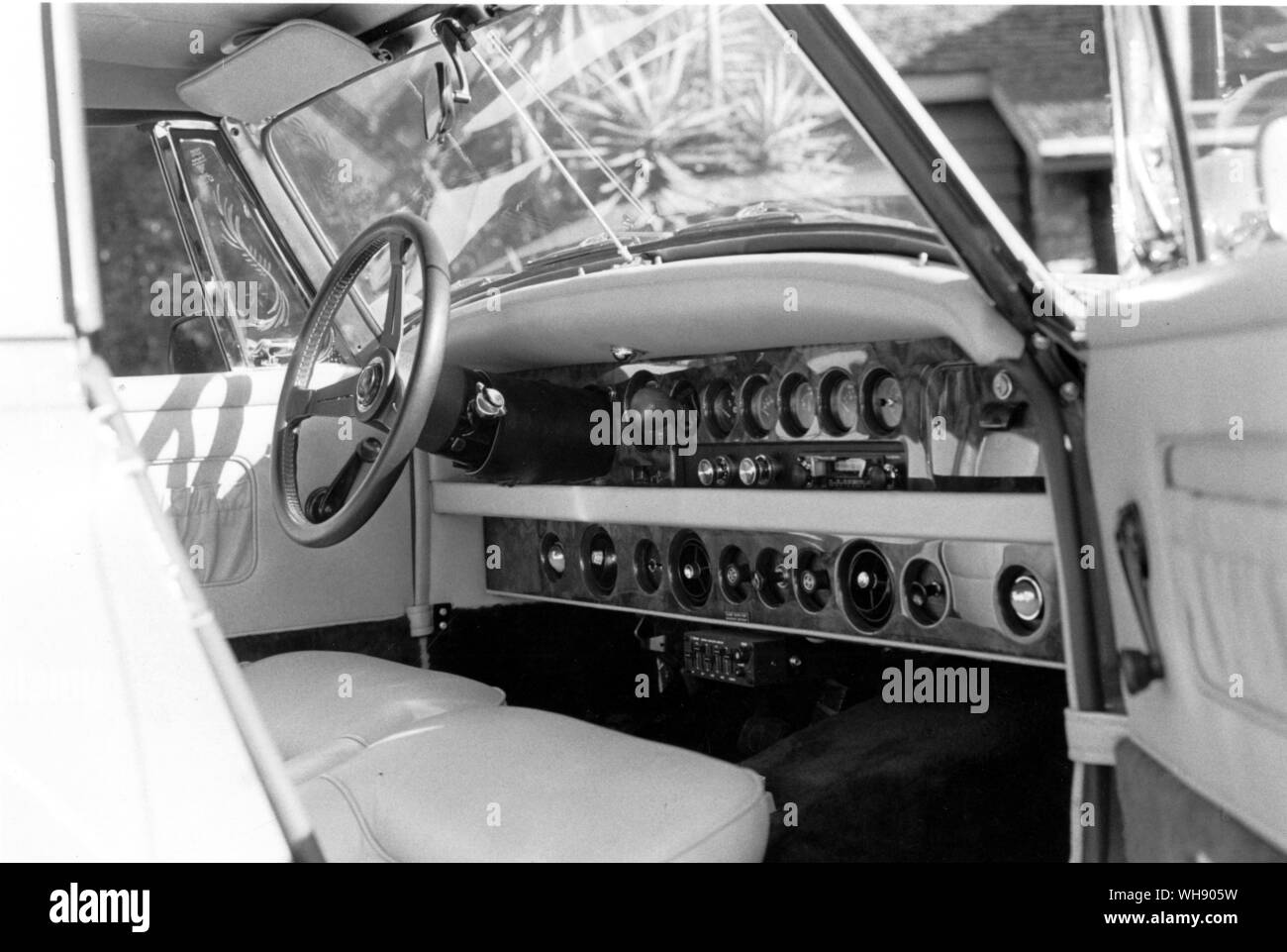 The dashboard of the 1979 Clenet. Stock Photo