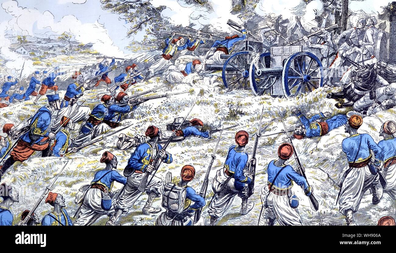 An episode during the Battle of the Marne: Turcos Algerian riflemen of the French army attack German guns painting by Fernand Besnier Spetember 1914 Stock Photo