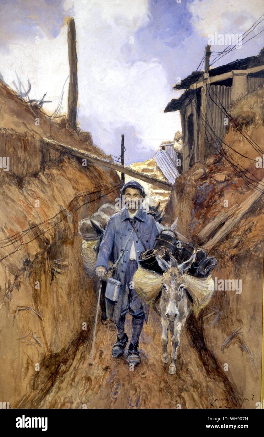 Les Anes Somme 1916 by Francois Flameng donkeys carrying supplies along the trenches Stock Photo