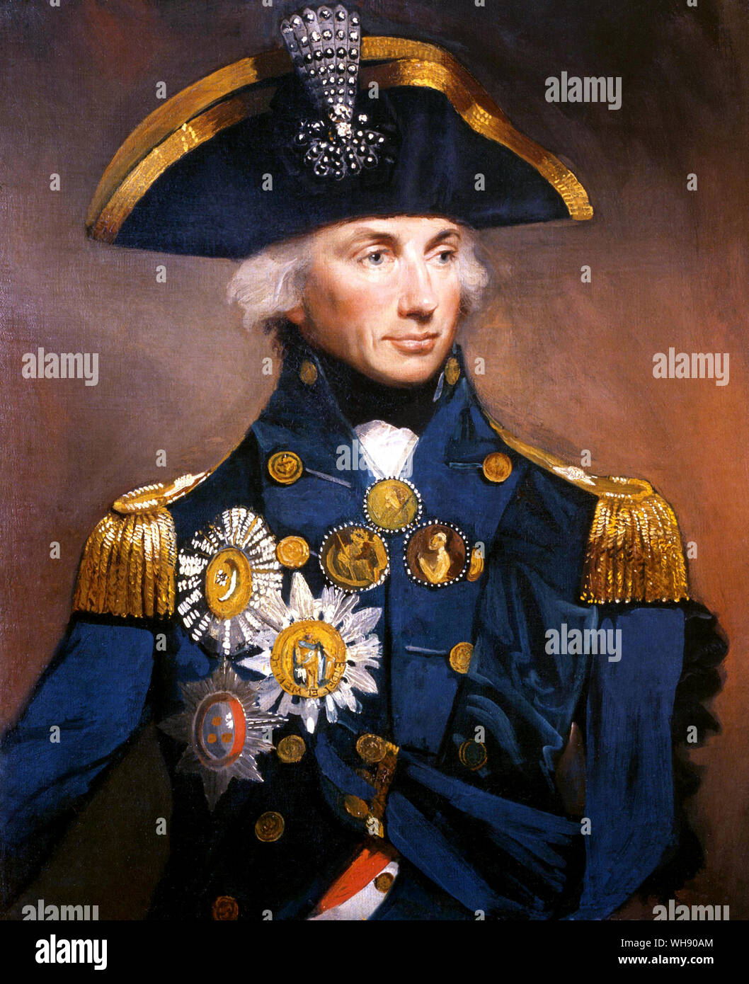 Lord Horatio Nelson by Abbott. In his hat he wears the Plume of Triumph sent to him by the Sultan of Turkey in gratitude for saving Egypt (then a Turkish province) from the French.. . Stock Photo