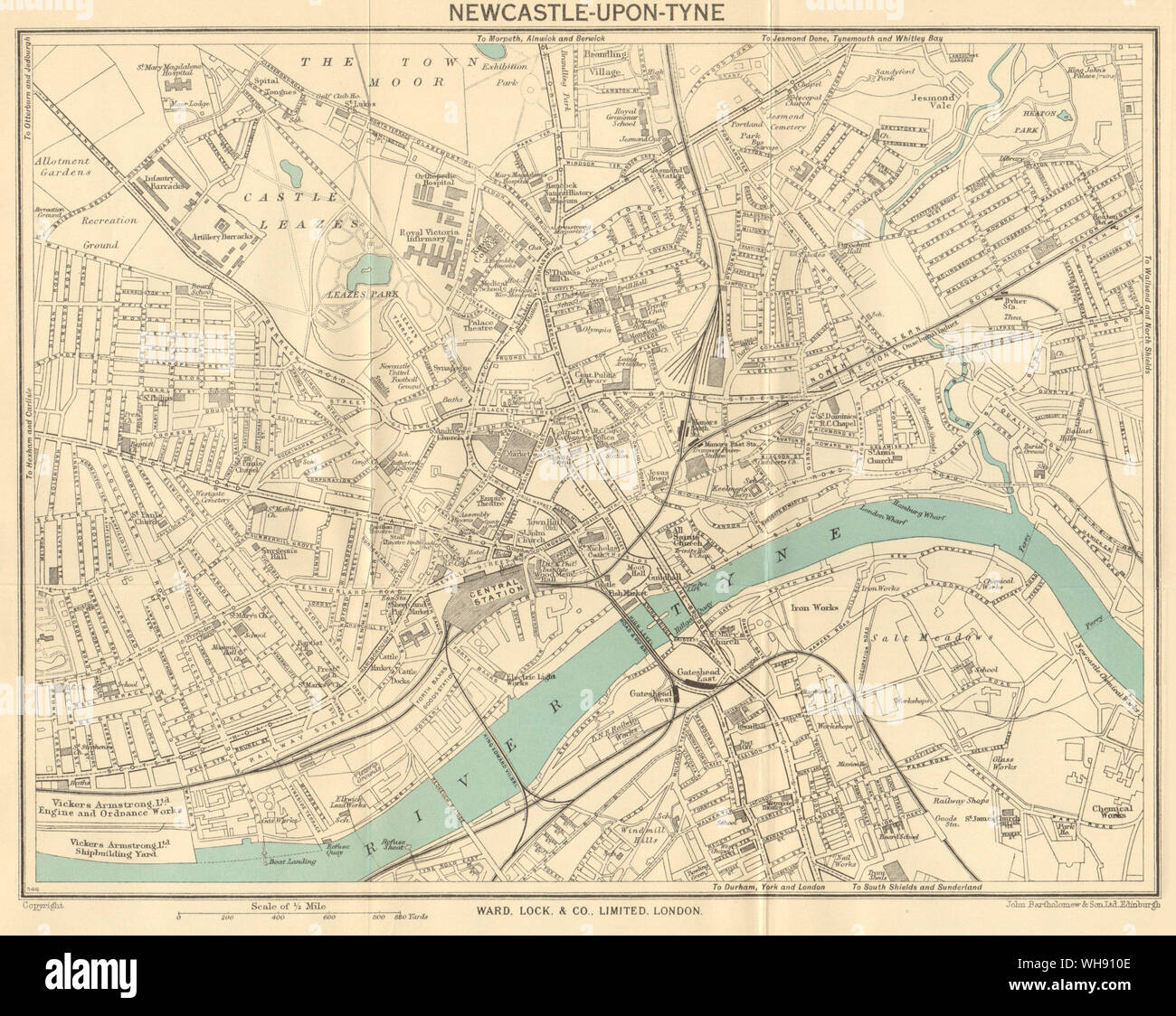 Old Maps Of Gateshead Newcastle-Upon-Tyne Vintage Town/City Plan. Gateshead. Ward Lock 1948 Old  Map Stock Photo - Alamy