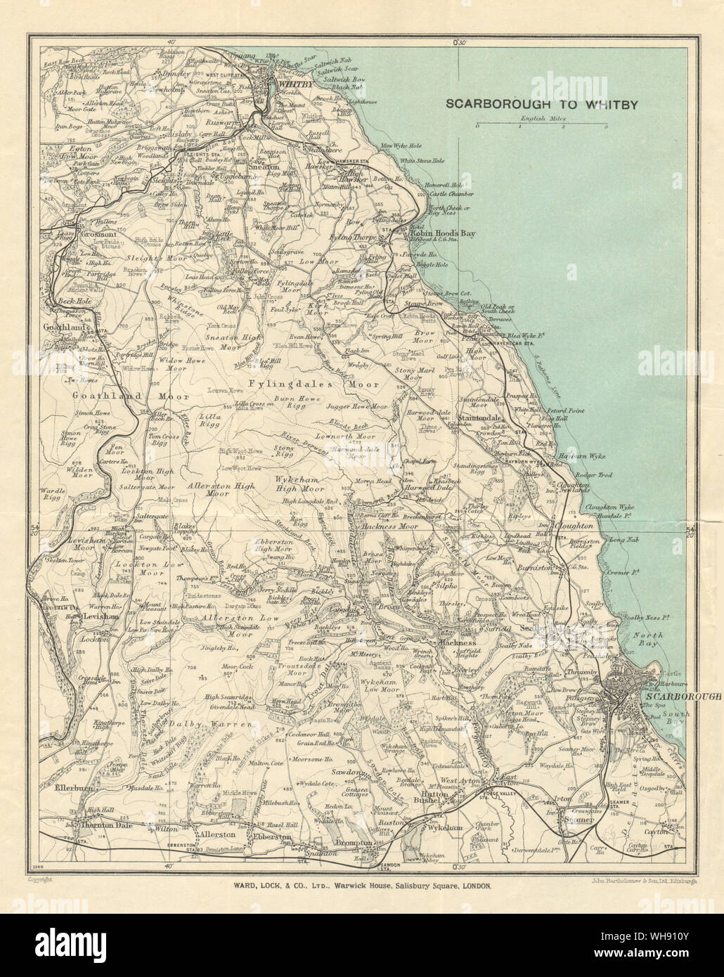Map Of Yorkshire Coast North Yorkshire Coast & Moors. Whitby Scarborough. Ward Lock 1930 Old Map  Stock Photo - Alamy