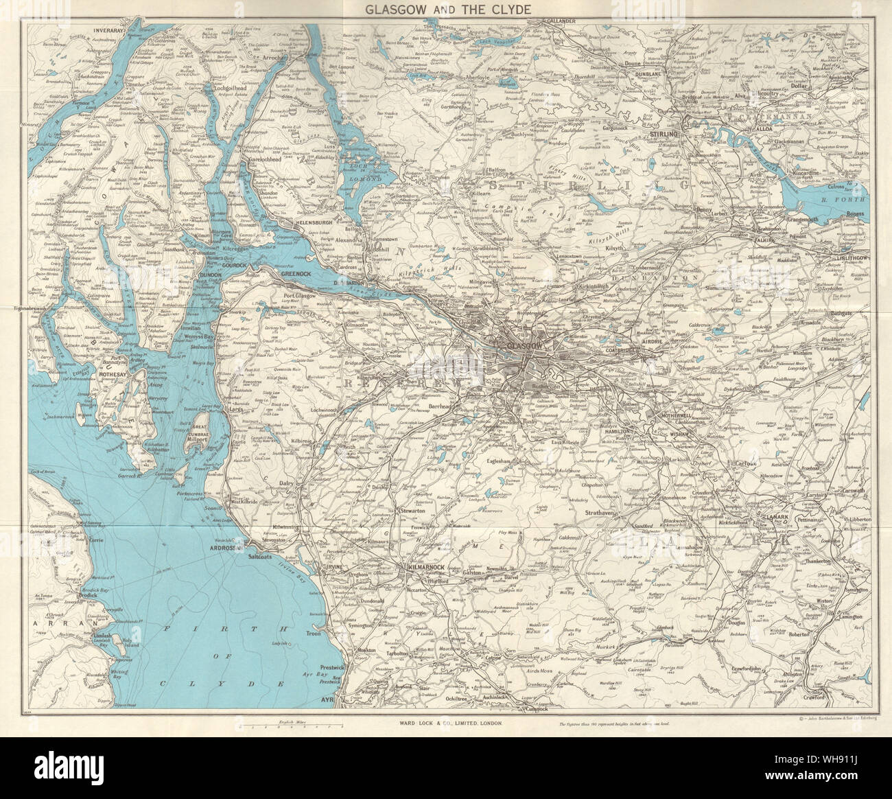 GLASGOW & THE CLYDE. Scotland. Stirling Greenock Loch Lomond. WARD LOCK 1961 map Stock Photo