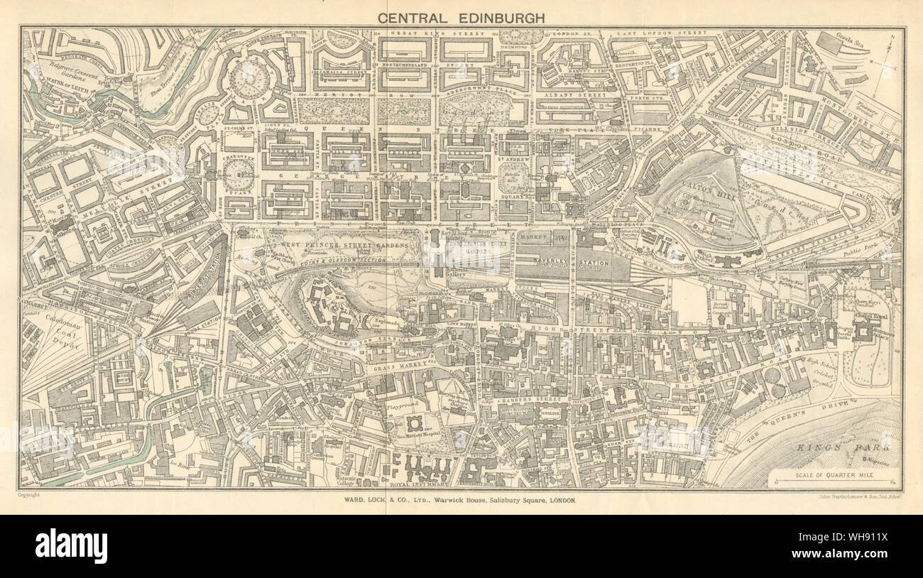 CENTRAL EDINBURGH vintage town/city plan. Scotland. WARD LOCK 1921 old map  Stock Photo - Alamy
