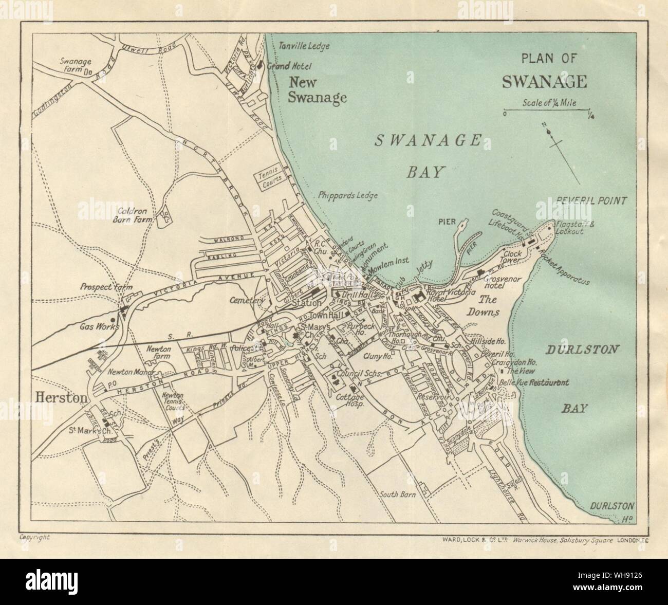 Tourist Map Of Swanage Swanage Vintage Town/City Plan. Dorset. Ward Lock 1928 Old Vintage Map  Chart Stock Photo - Alamy