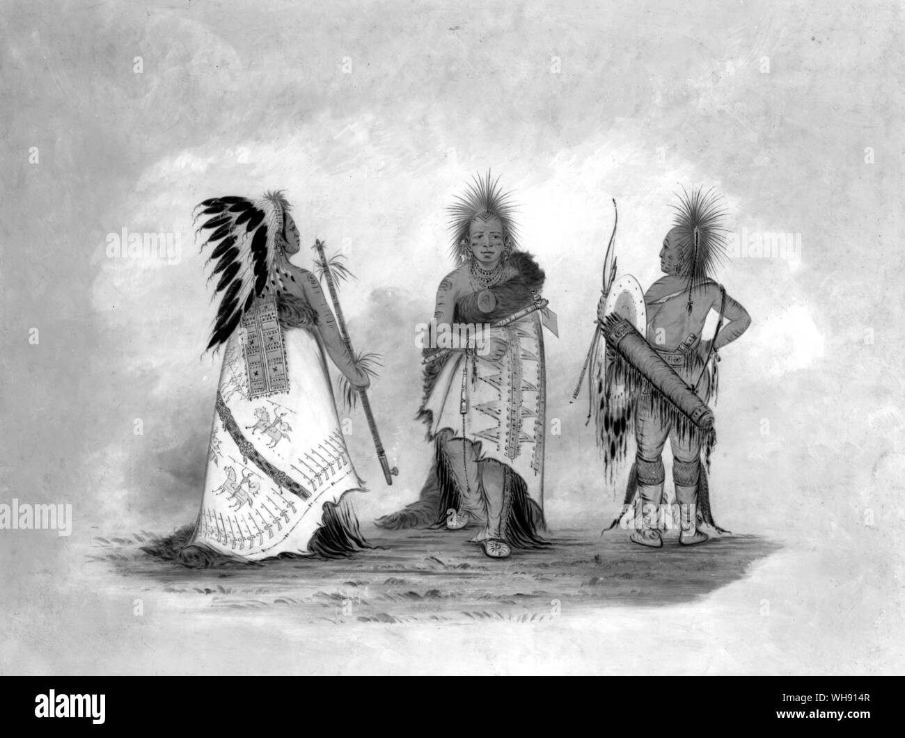 A Pawnee chief and two warriors.. Stock Photo