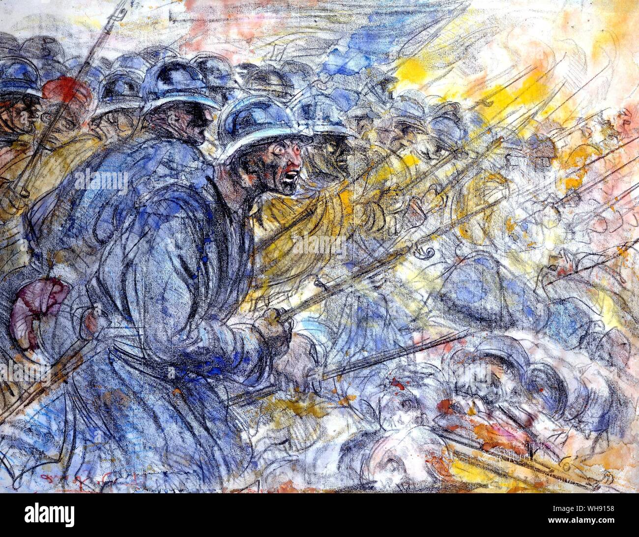 The mincer ground on French troops counter attack yet again at Verdun painting by H de Groux Stock Photo
