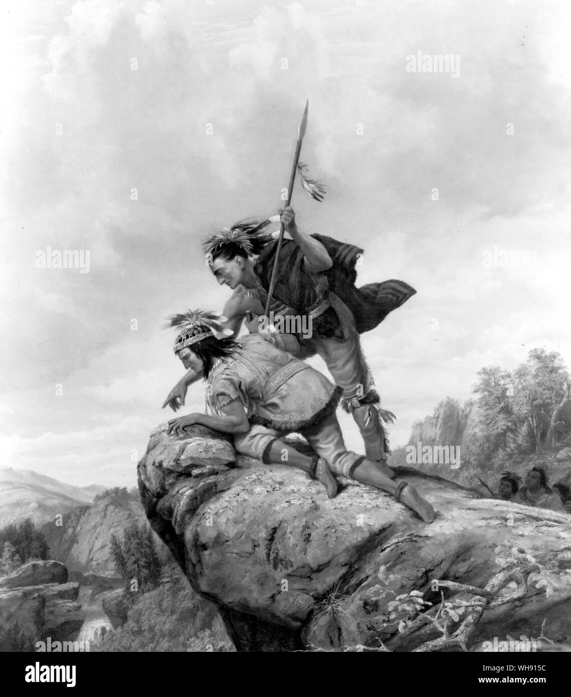 The War Path by J A Oertel. Butterfield instructed his drivers to watch out for hostile Indians, who no doubt also spied on the coaches.. Stock Photo