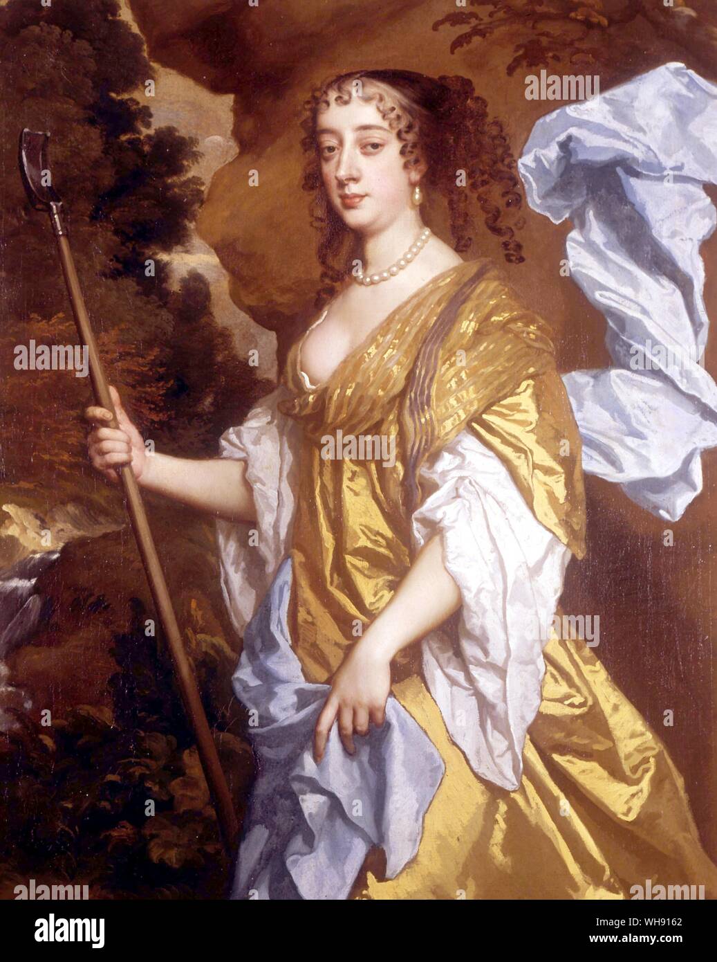... luscious and animated...' Barbara Villiers, Lady Castlemaine and later Duchess of Cleveland (1641-1709). She was simultaneously the mistress of both Charles II and the young John Churchill. Painting by Sir Peter Lely (1618-1680). Stock Photo