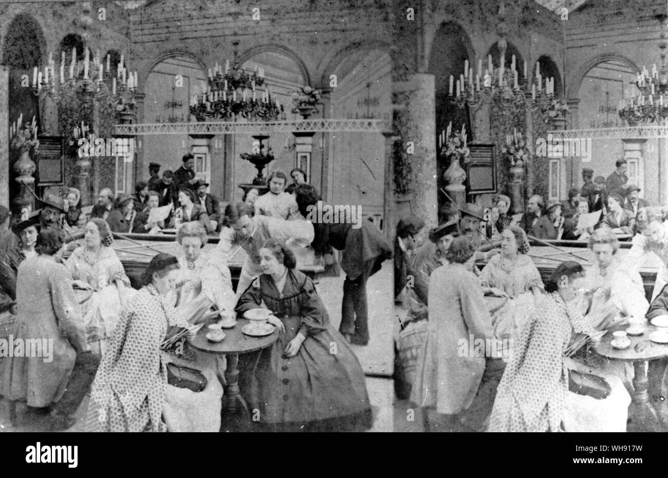 Interior of Cafe in Paris 1870 Stock Photo