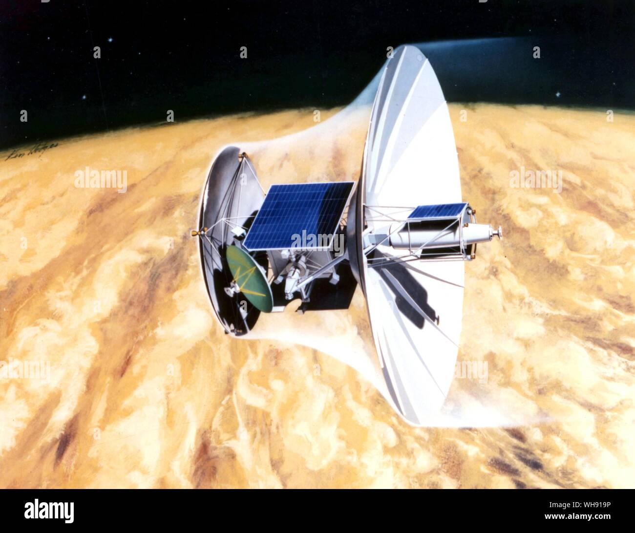 Space - artist impressions concept of Venus orbiting imaging radar. Stock Photo