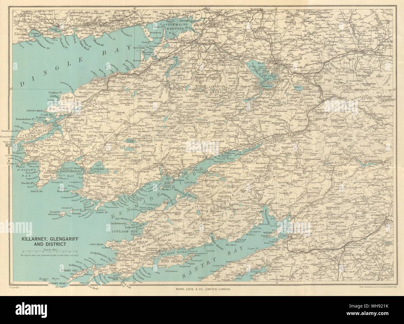 Map Of Kerry Coast County Kerry Coast Killarney Kenmare Bantry & Dingle Bays. Ward Lock C1948  Map Stock Photo - Alamy