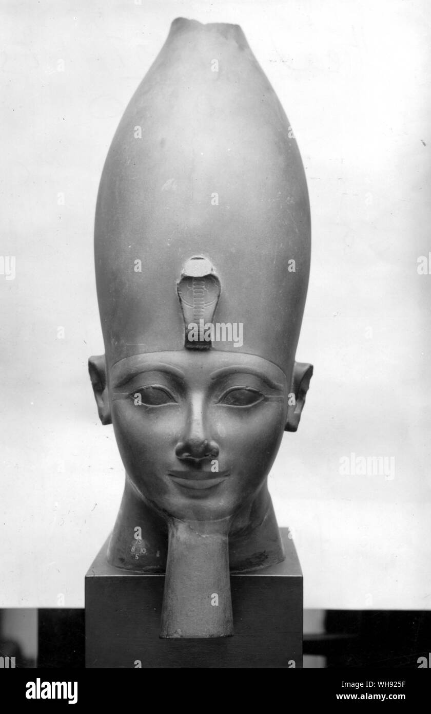 Egyptian, Head of Tuthmosis III, c.1500 BC. Basalt, height is 13 inches (33cm).. Stock Photo