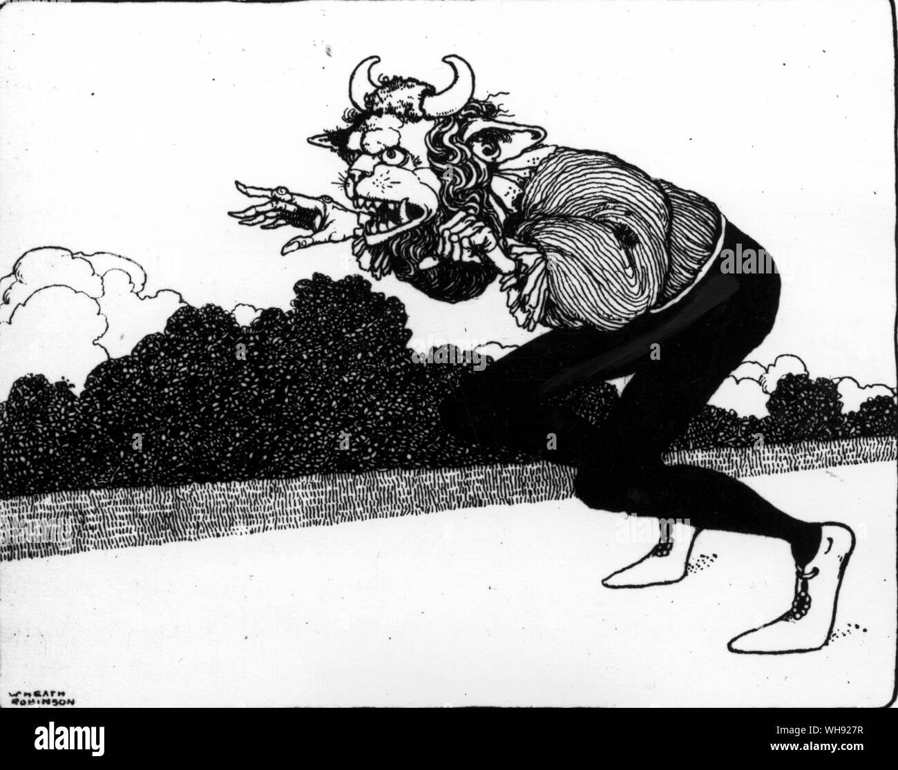 Beauty and the Beast.The Beast as visualised by W Heath Robinson, 1921.. Stock Photo