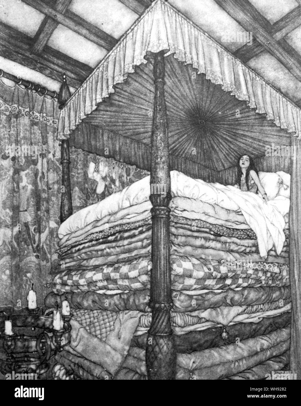 The Princess and the Pea by Edmund Dulac, 1911. Stock Photo