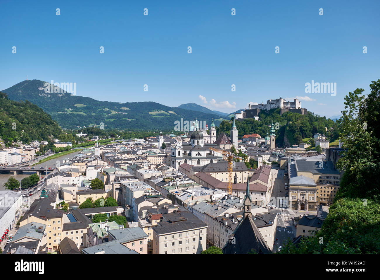 View from Moenchsberg to old town, Salzburg, Austria Stock Photo