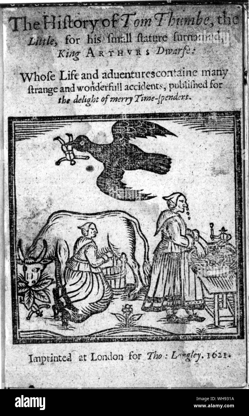 Title-page of the only known copy of The History of Tom Thumbe', 1621. The book gives the earliest surviving English text of a popular fairy tale.. Stock Photo