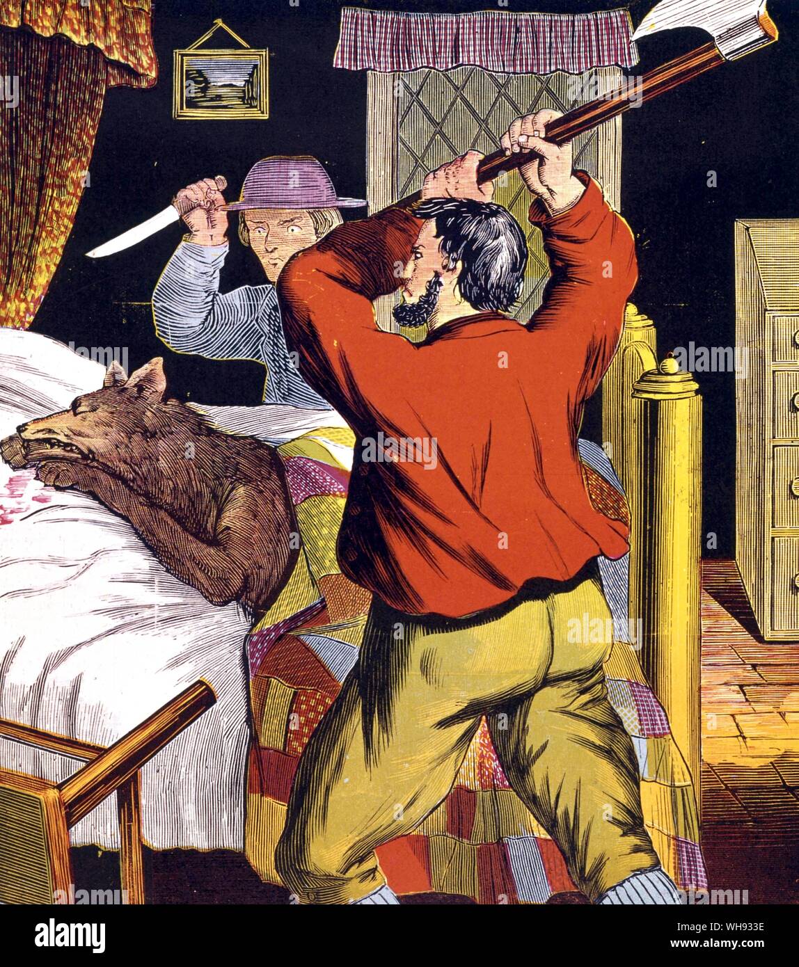 Red Riding Hood's death avenged. Illustration by W Tomlinson from Grandmama Goodsoul's edition of the story, c.1880. Stock Photo