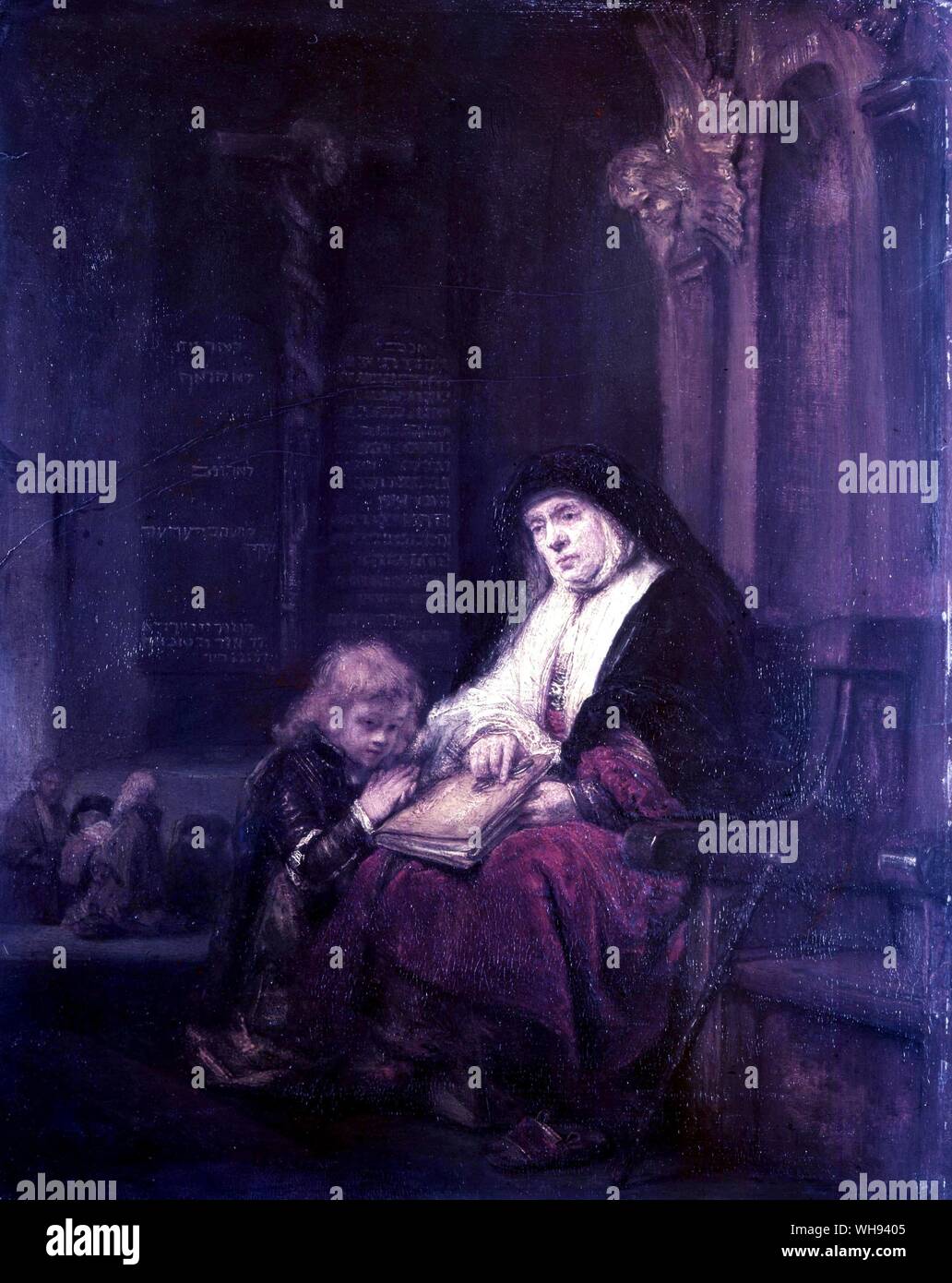 Timothy and his Grandmother . by Rembrandt. Ellesmere collection, National Gallery, Scotland. Rembrandt Harmenszoon van Rijn (July 15, 1606 - October 4, 1669) is generally considered one of the greatest painters in European art history and the most important in Dutch history.. Stock Photo