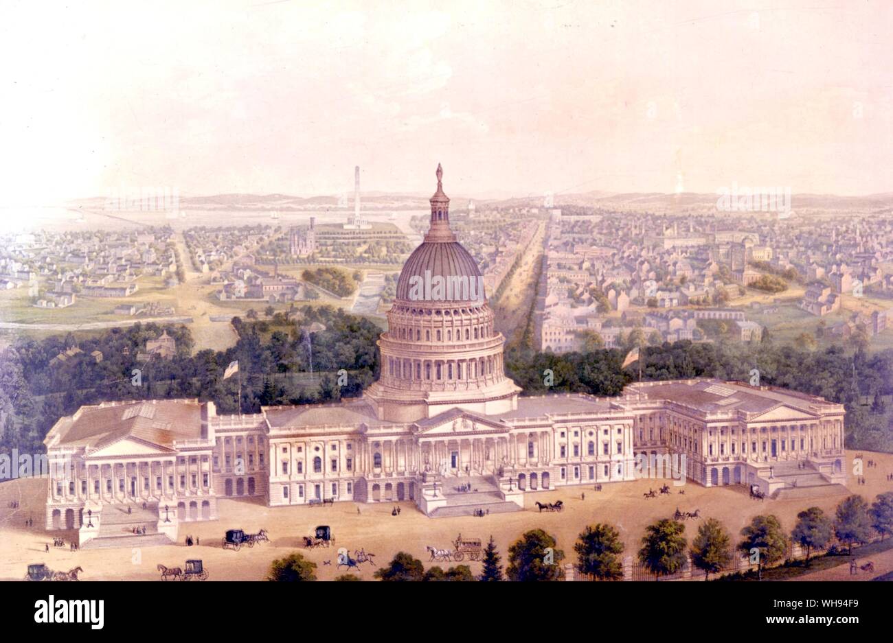 Artist view of Washington 1856 wrong as monument was not finished until many years later Stock Photo