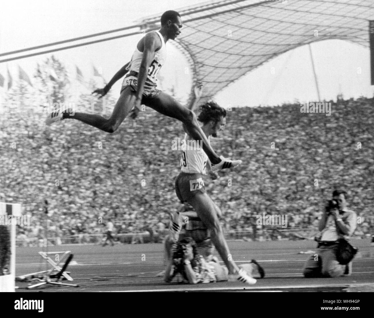 September 1972: Munich Olympics. Kenyan steeplechase runner, Kip Keino in the 3000m final. Stock Photo