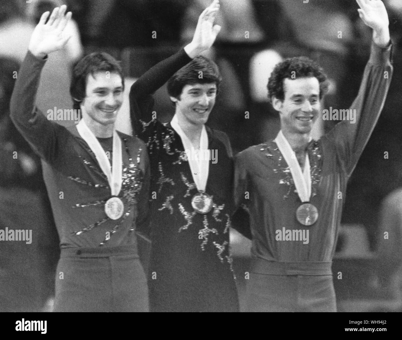 Hoffman, Cousins and Tickner respectively silver gold and bronze medallists in figure skating Stock Photo