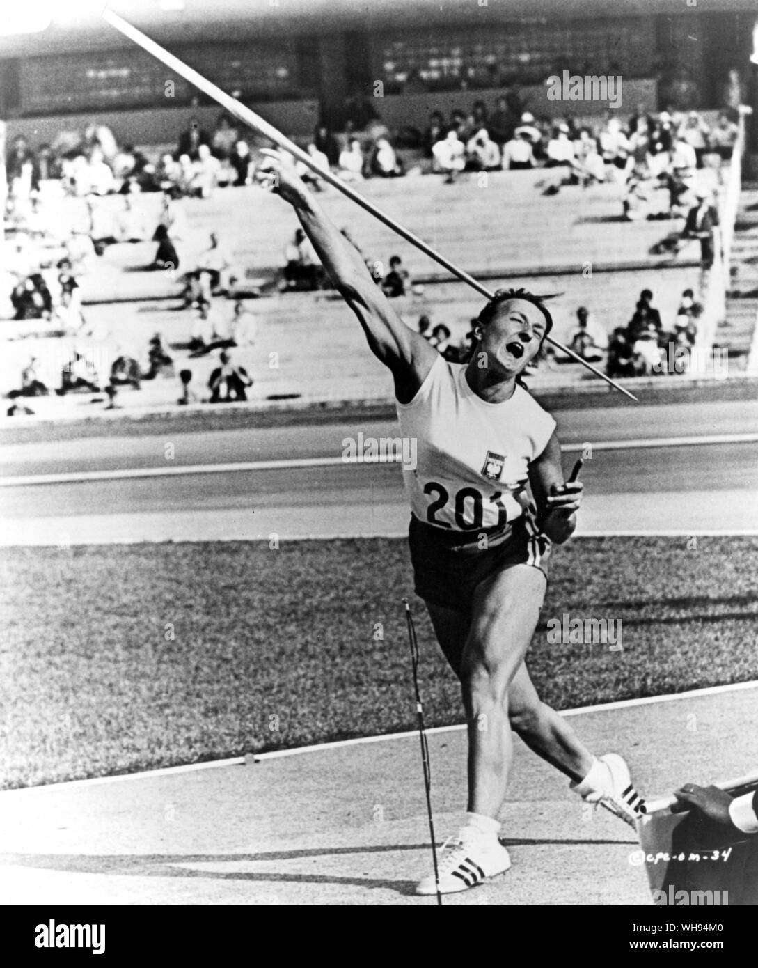 Mexico City Olympics 1968: Unidentified women's javelin thrower.. Stock Photo