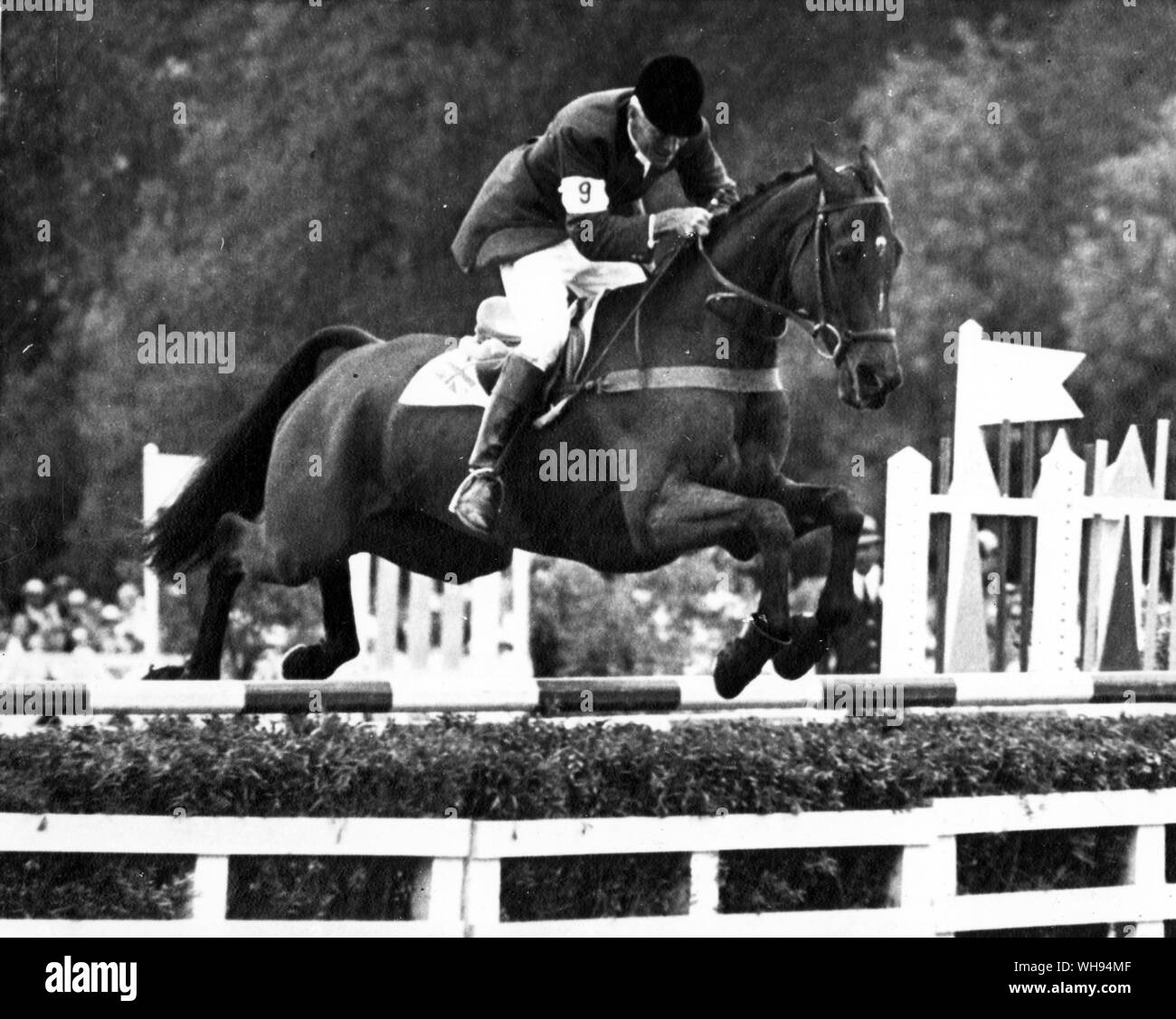 Mexico City Olympics 1968: Major Derek S. Allhusen of Great Britain takes a jump of Lochinvar during today's Olympic equestrian event near Mexico City. The British 4-man team won gold medals for the 3-day team event.. Stock Photo
