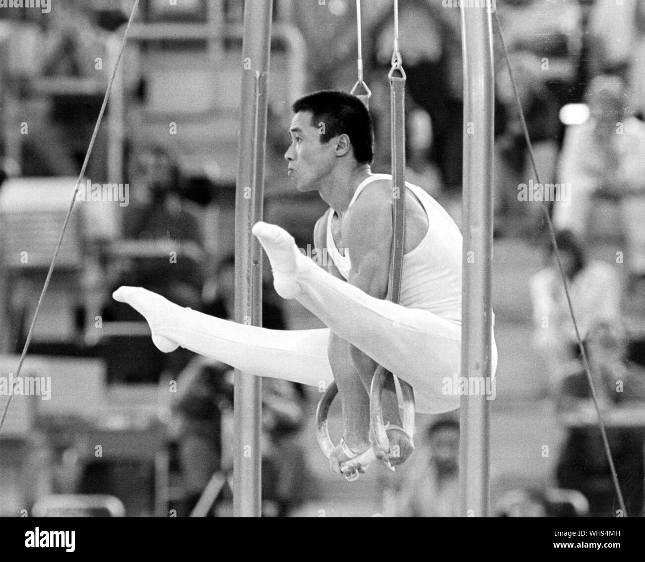 Mexico City Olympics 1968: Sawao Kato of Japan, individual and team gold medallist in the men's gymnastics. Stock Photo