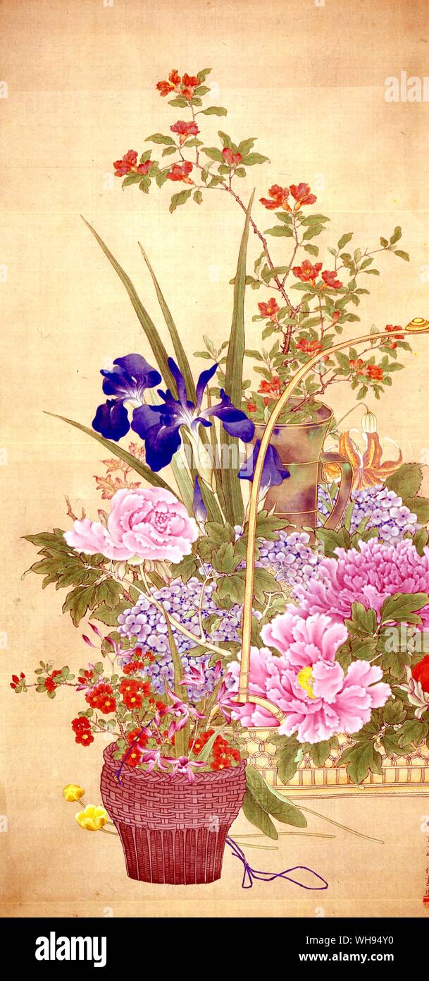 Japanese Scroll on silk Stock Photo