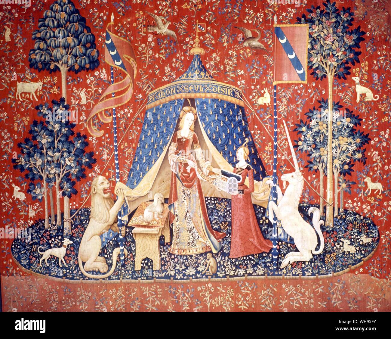 Tapestry: c.1509-13. La Dame a la Licorne. Embroidered. Stock Photo