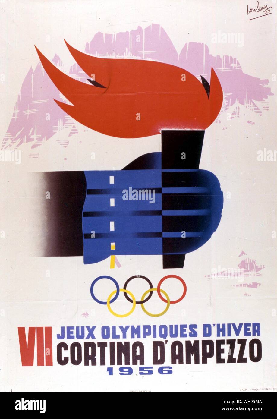 Art subjects: Ephemera/Olympic poster, Winter 1956 in Cortina. Stock Photo