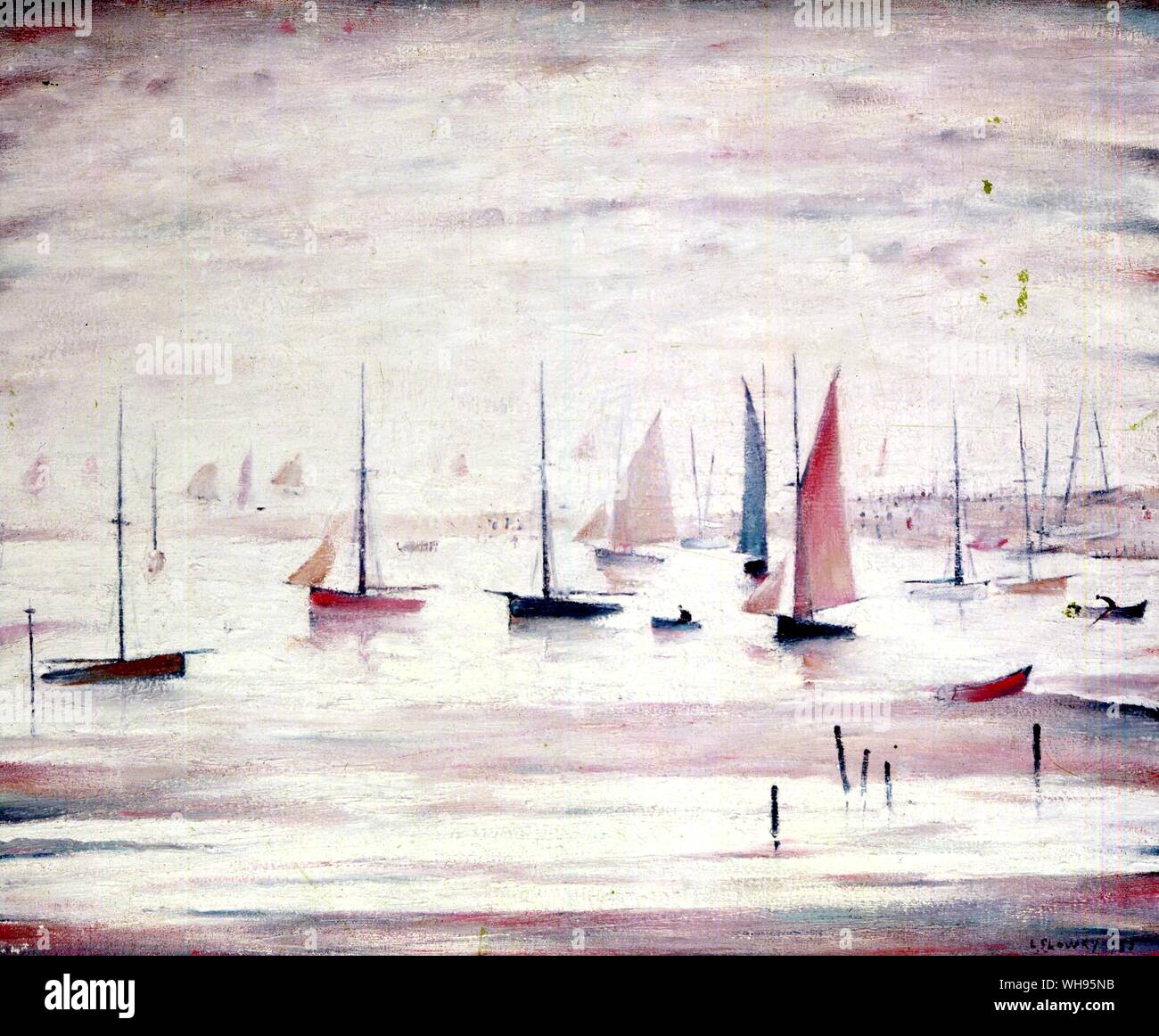 Yachts off Lytham St Anne's by L S Lowry, 1955. Stock Photo