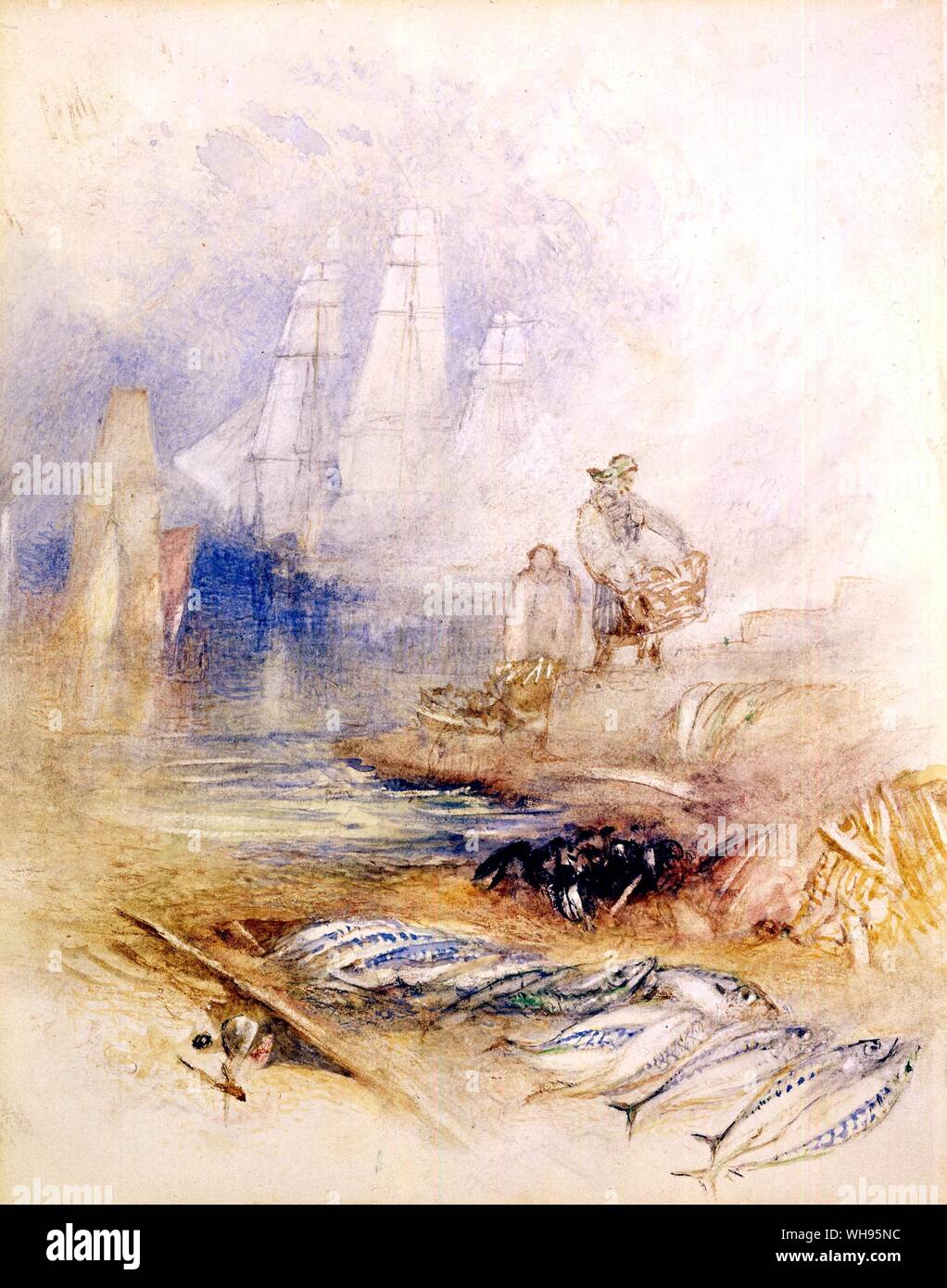 'Vignette with mackerel in the foreground' by J M W Turner, 1820-23 Stock Photo