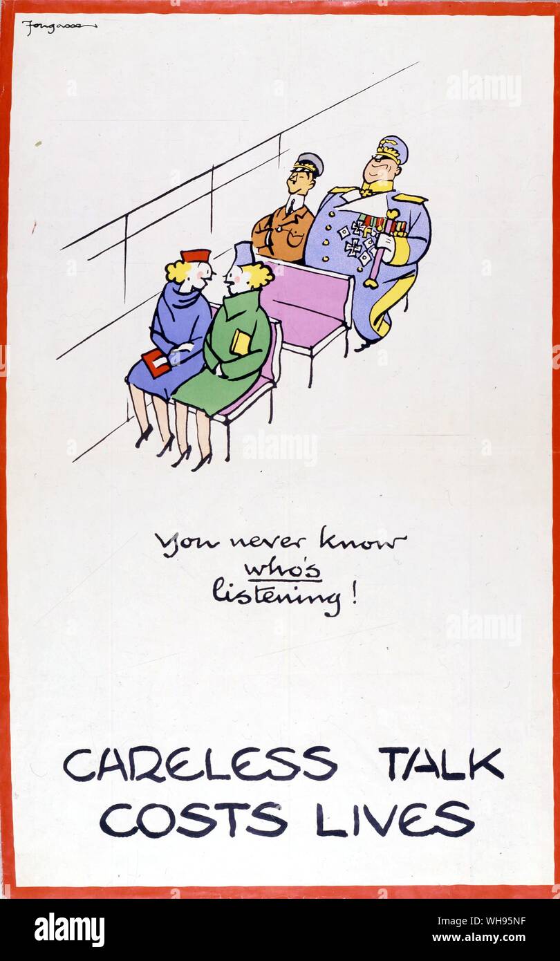 Art subjects: Ephemera/Battle of Britain. Poster by Fougasse. 'Careless talk costs lives' Stock Photo