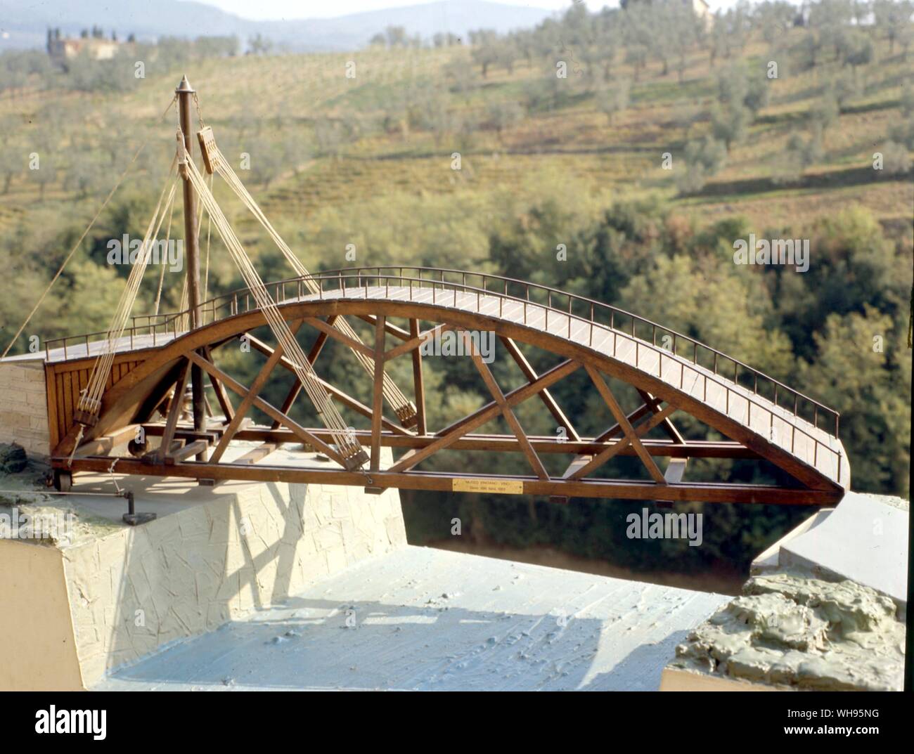 Italy/Venice. Leonardo Museum. Model of a swing bridge designed by da Vinci  Stock Photo - Alamy