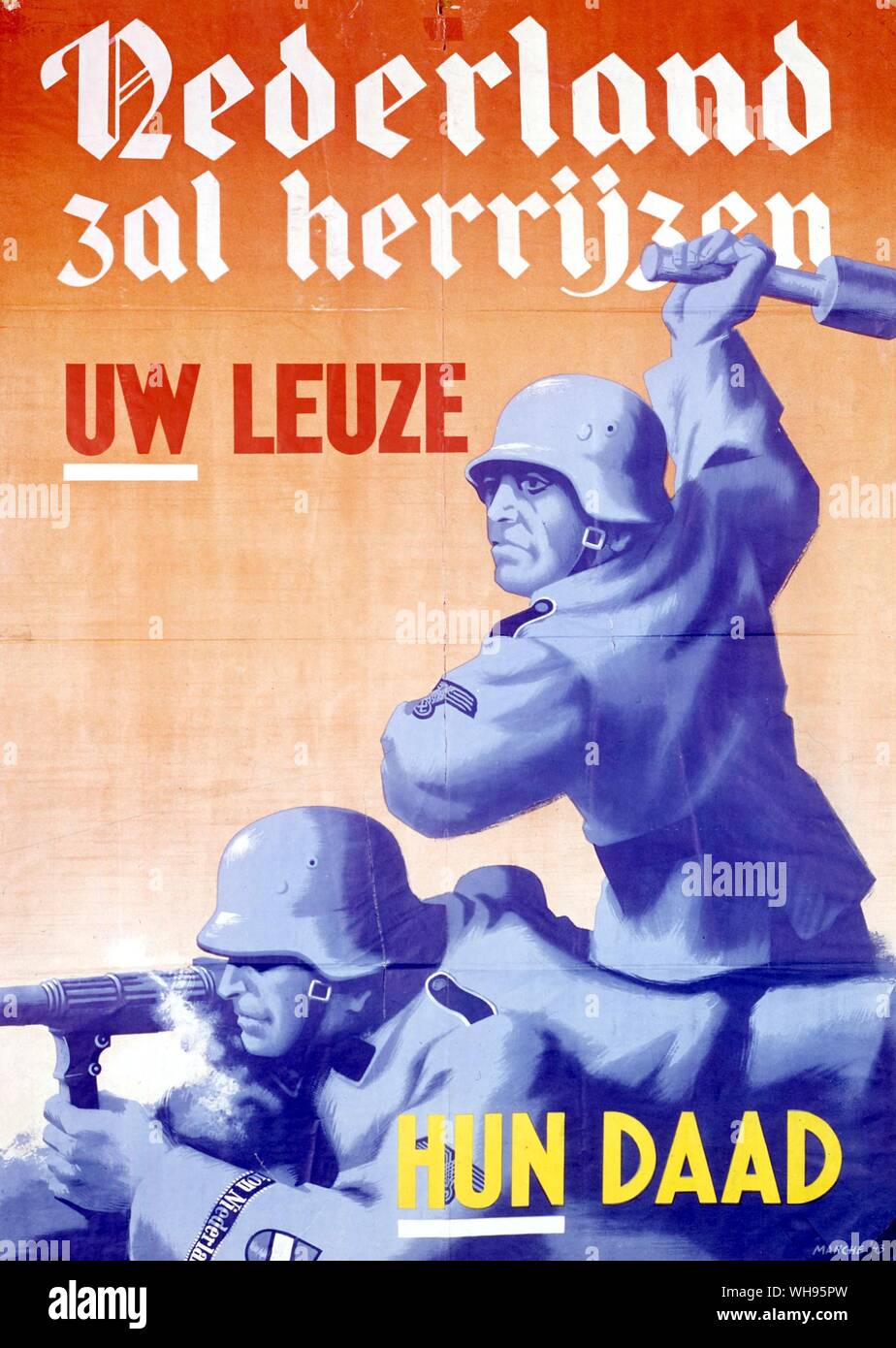 Art subjects: Ephemera/2nd world war. Dutch Poster/'The Netherlands shall arise. Your slogan. Their action Rijkinstituut voor Oorlogsdocumentatie. Amsterdam.. Stock Photo