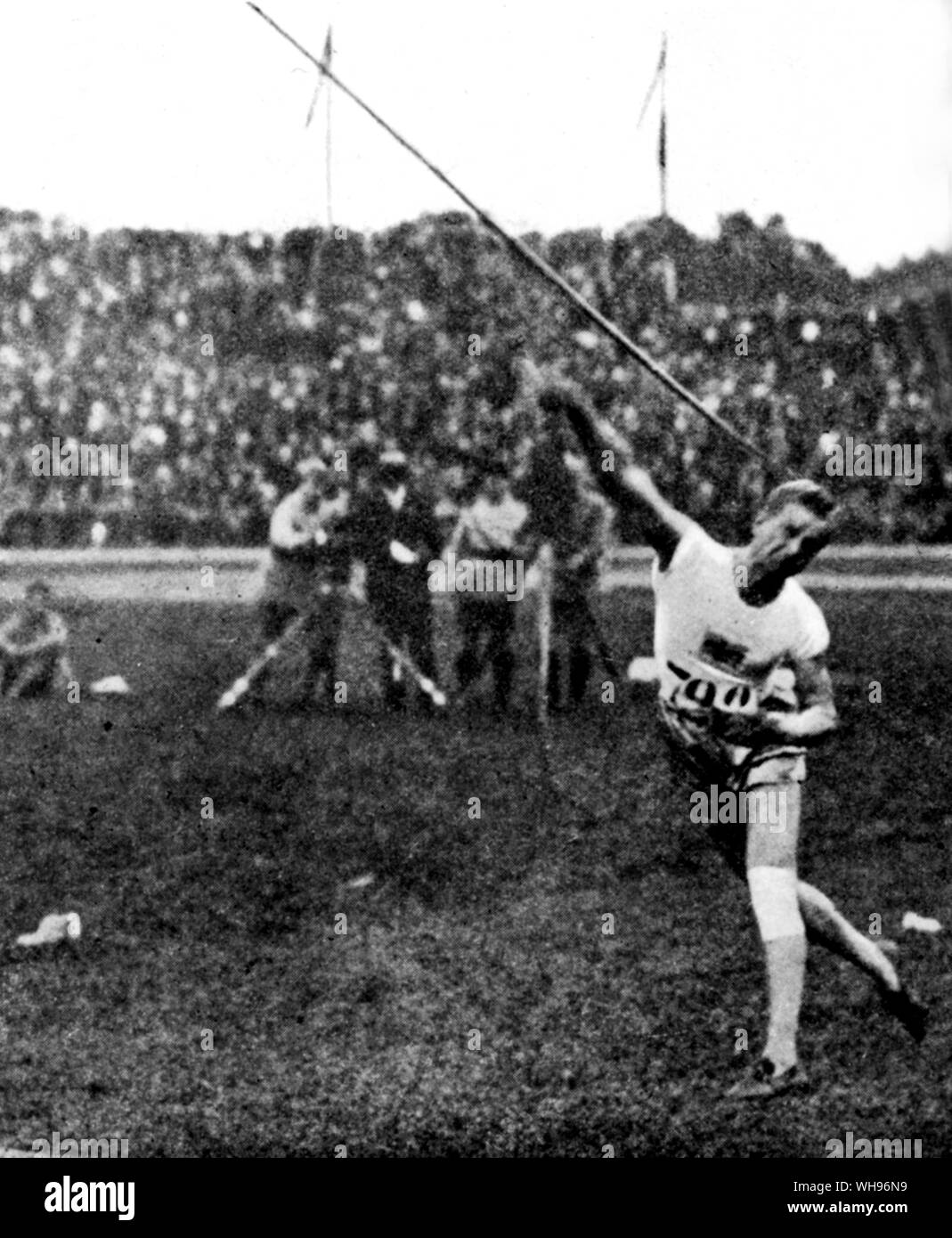 France, Paris Olympics, 1924: Gunnar Lindstrom (Sweden) won silver in the javelin competition with a thow of 60.92 metres.. Stock Photo