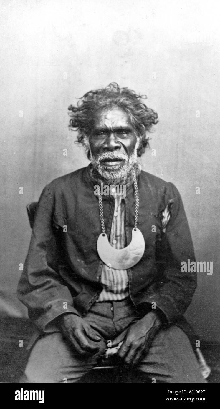 Aborigine with a government class ticket around his neck, showing him officially recognised as a king. Stock Photo