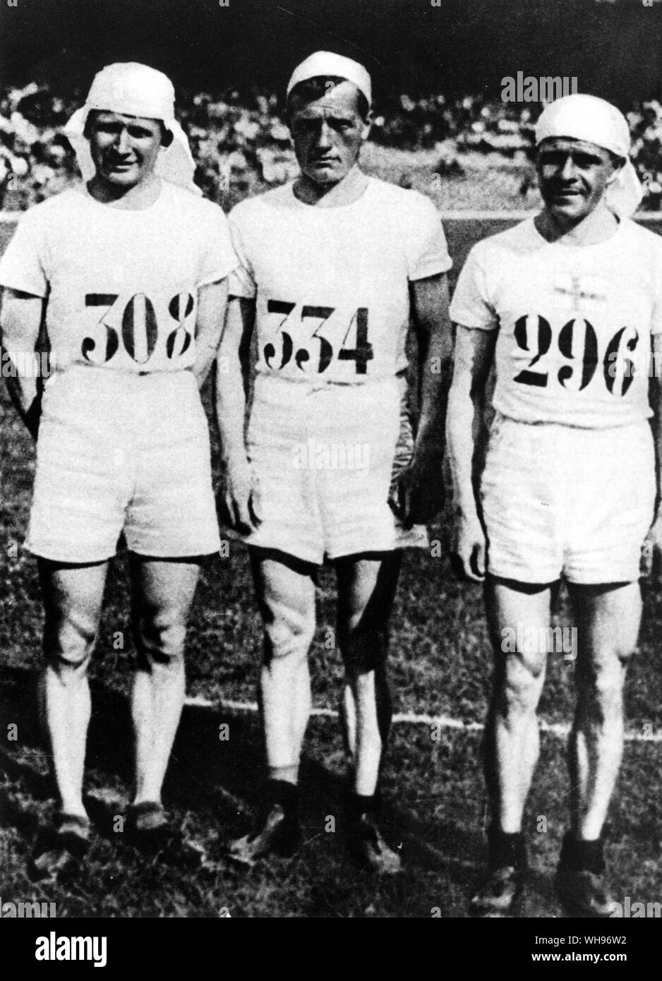 France, Paris Olympics, 1924: Finland's marathon team. Hannes Kolehmainen, Albin Stenroos (winner) and Lauri Halonen. Stock Photo