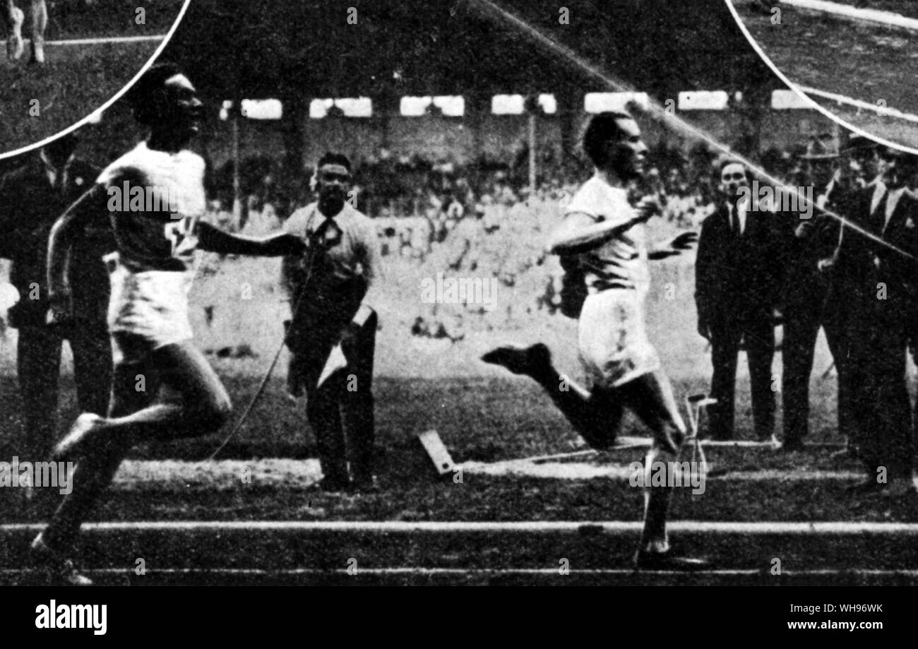 France, Paris Olympics, 1924: Men's 5000 metres. Nurmi wins ahead of Ritola.. Stock Photo