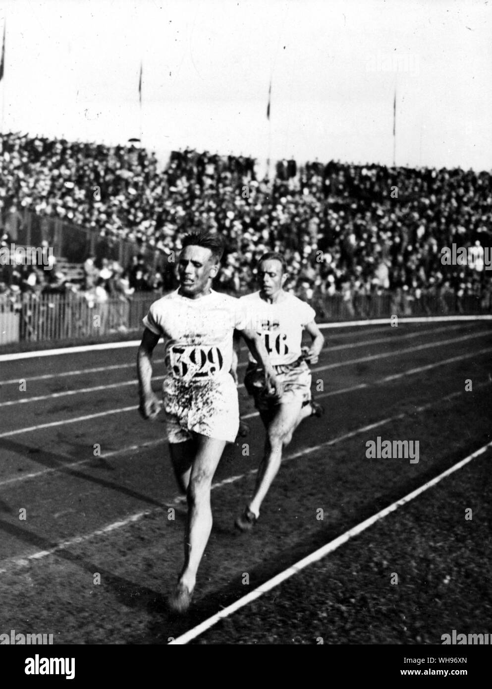 France, Paris Olympics, 1924: Men's 5000 metres final. Nurmi and Ritola. Stock Photo