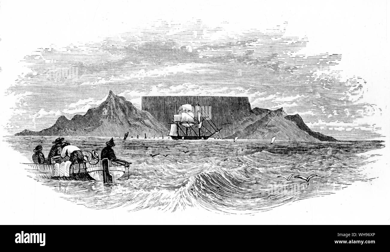 Table Mountain Cape of Good Hope. Cape Town, South Africa, 1873.. Stock Photo