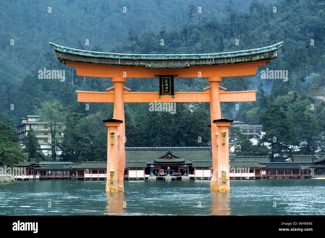 The Torii at the entrance to the Itsukushima shrine in Miyajima Stock Photo