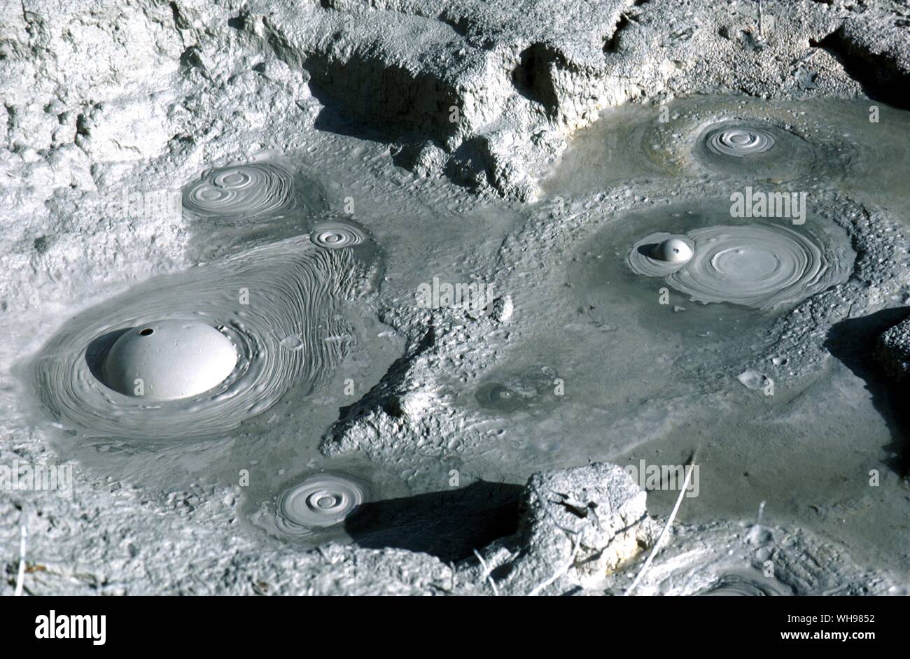 Hot bokke or bubbling mud pools in Akan National Park,the bubbles form, grow and then burst sending a fountain of mud high into the air Stock Photo