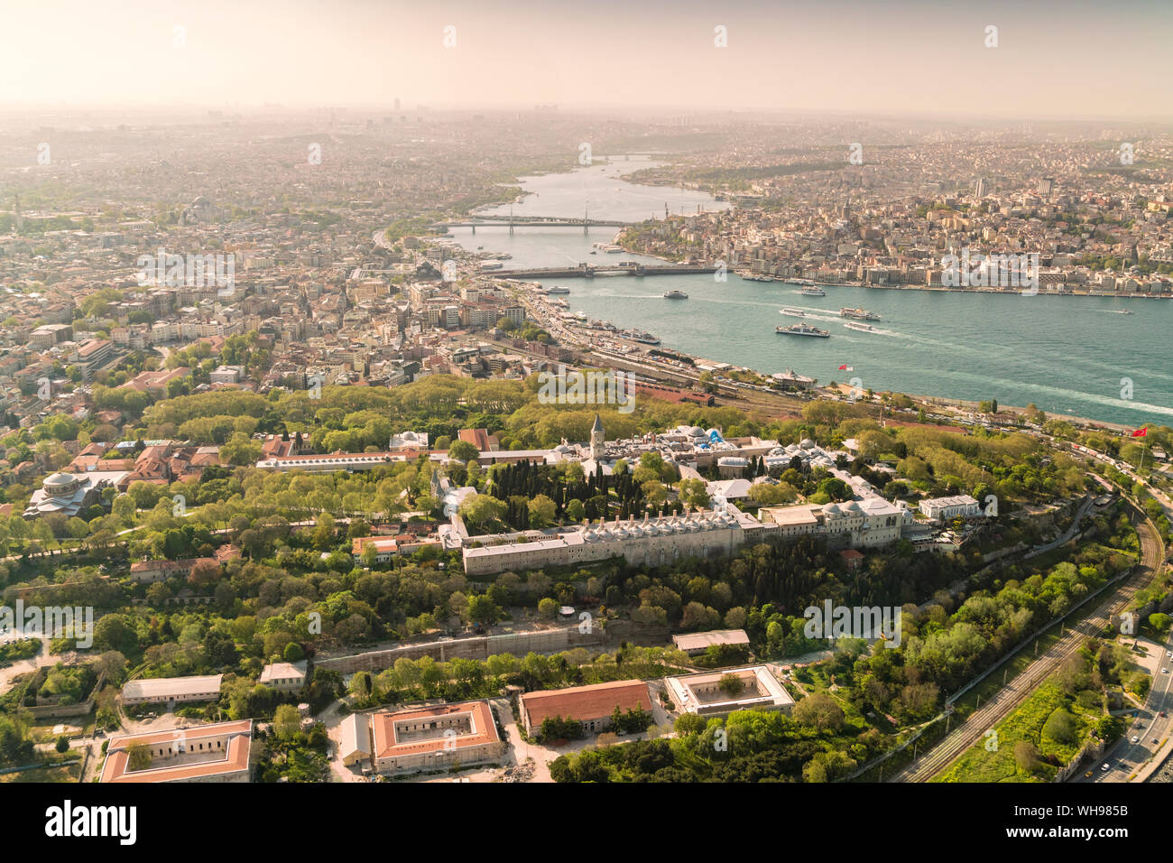 City of Istanbul from above with the Topkapi Palace, UNESCO World Heritage Site, in the foreground, Istanbul, Turkey, Europe Stock Photo